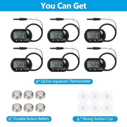DaToo Aquarium Thermometer with Large LCD Display Fahrenheit/Celsius(℉/℃) Fish Tank Thermometer for Aquarium Reptile Terrarium Digital Water Thermometer with Suction Cup(6 Pack) - size: 6 Pack