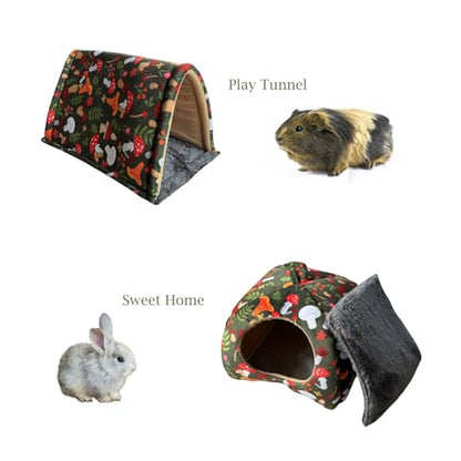 Guinea Pig Hideout & Tunnel Toys Set - Plush Small Animal Tent with Non-Slip Base & Warm Fleece Bedding for Mouse Chinchillas Hamsters Hedgehogs Ferrets Bearded Dragons and Rats