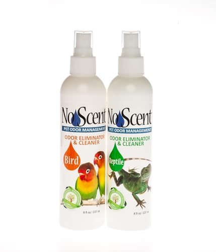 No Scent – Bird & Reptile - Safe, Effective Waste Odor Control Spray for Cages, Aviaries, Terrariums, and Enclosures, Multi-Pack, (Contains 2 8oz. Bottles - 1 Bird & 1 Reptile)