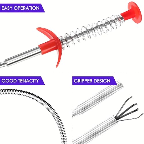 Drain Snake, Drain Clog Remover - Gutter Cleaning Tools Drain Cleaner for Toilet Sewer Shower Kitchen Bathroom Tub Clogged Drains Opener Cleaning Tool, Flexible Grabber Claw Pick Up Reacher (63 inch) - size: 63 inch