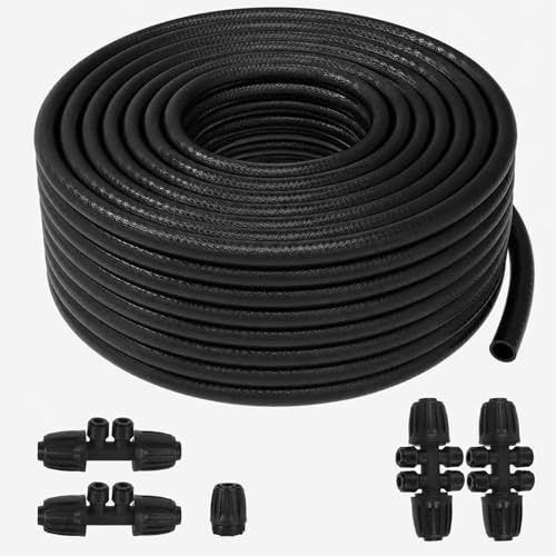 100 FT 1/2 Inch Drip Irrigation Tubing Kit:Premium Garden and Landscape Watering System-Drip Irrigation Hose with 2 Quick Connector 4-Way Connector,2 Quick Connector 6-Way Connector and Tube Cap - size: 100 FT