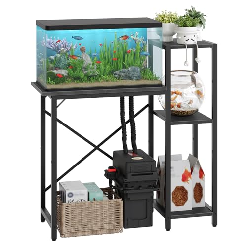 MAHANCRIS 5-10 Gallon Fish Tank Stand with 3-Tier Storage Shelf, Heavy Duty Aquarium Stand for Home Office, Metal Frame Turtle Reptile Terrarium Stand, 30.7" L x 12.6" W x 32.1" H, Black FTBK5201 - color: Black