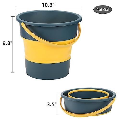 Noamus 3 Pack 2.6 Gallon Collapsible Plastic Bucket, 10L Foldable Round Tub with Handle, Folding Portable Fishing Water Pail, Space Saving Outdoor Waterpot for Garden Camping Car Mop Cleaning Beach