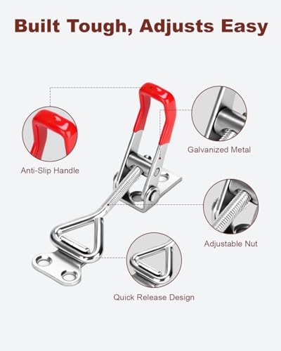 2 Pack Adjustable Toggle Latch 4001, Quick Release Toggle Clamp with 220lbs Capacity for Freezer, Toolbox, Smoker, Cabinet & Storage Case (Screws Not Included)