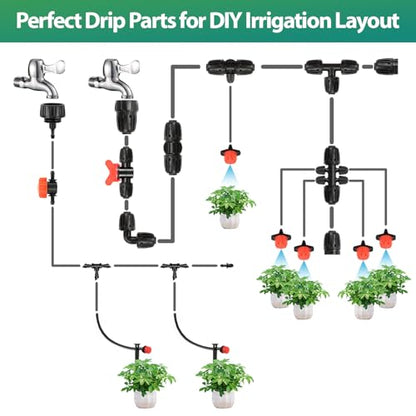 RedChili 25 Pack 1/4" Drip Irrigation Shut Off Valves, in-Line Barbed Ball Valve for 1/4 Inch Drip Irrigation Tubing Anti-Drop Drip Line Water Flow Control Valve Parts for Garden Irrigation System - size: 1/4" Shutoff Valve-50P