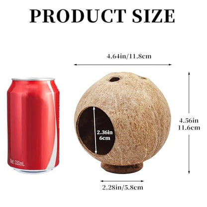 Hermit Crab Accessories, Natural Coconut Habitat Hide with Base, Reptile Tank Accessories, Coconut Hide, Habitat Hideout for Hermit Crab, Tarantula, Gecko and Other Small Animals