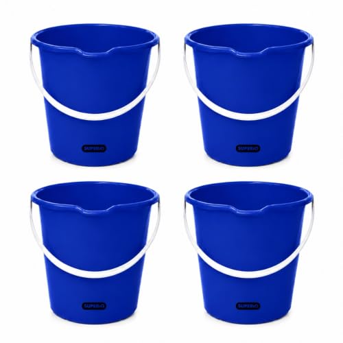 Superio 2.75 Gallon Bucket, Plastic Cleaning Pail with Handle, Car Wash Bucket, Small Utility Bucket for Mopping, Fishing, Camping & Household Use, Durable, Blue - 4 Pack - color: Blue, size: 4 Pack