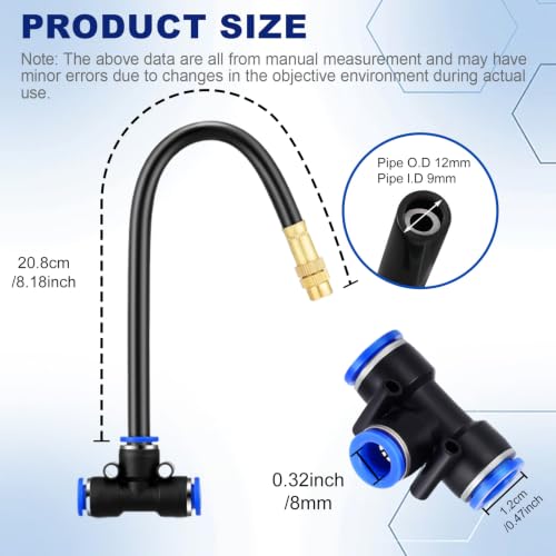 Upriver 15 Pcs Brass Misting Nozzles Tee with 8 Inch Built in Hose for 0.47"/12mm Tubing, 360° Rotation Adjustable Water Mister Nozzle Thread Sprayer for Garden Watering System - size: 0.47in/12mm