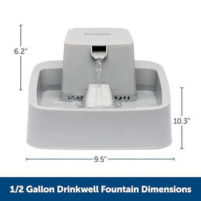 PetSafe Oasys Pet Fountain, 1/2 Gallon (64 oz), Small Dogs & Cats | Adjustable Water Flow, Whisker-Friendly Tray, Dishwasher-Safe, Replaceable Carbon & Foam Filters Included - size: 1/2 Gallon