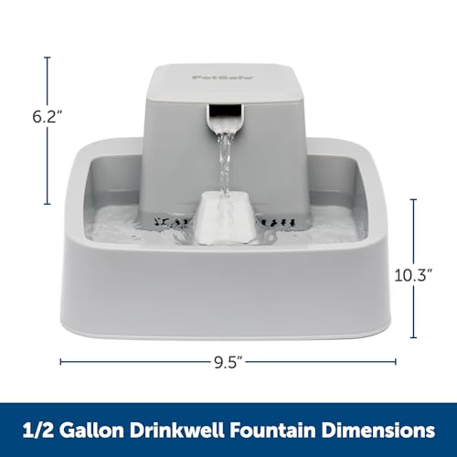PetSafe Oasys Pet Fountain, 1/2 Gallon (64 oz), Small Dogs & Cats | Adjustable Water Flow, Whisker-Friendly Tray, Dishwasher-Safe, Replaceable Carbon & Foam Filters Included - size: 1/2 Gallon
