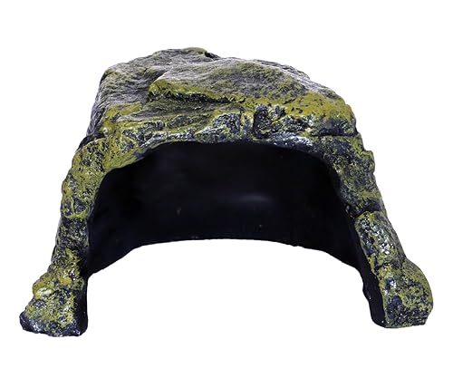 Rock Hide Cave for Reptiles, Amphibians Rock Den - Terrarium & Aquarium Decor, Great for Bearded Dragons,Lizards,Snakes,Turtles,Geckos,Frogs,Small Animals - Large Size - style: Medium Size ( Green )