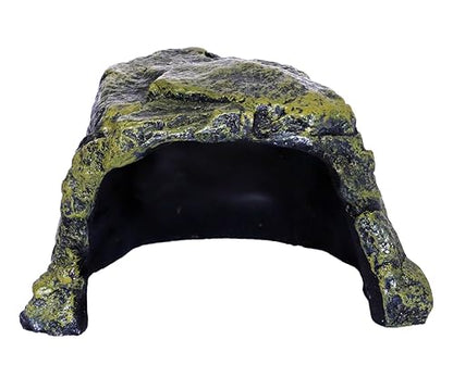 Rock Hide Cave for Reptiles, Amphibians Rock Den - Terrarium & Aquarium Decor, Great for Bearded Dragons,Lizards,Snakes,Turtles,Geckos,Frogs,Small Animals - Large Size - style: Medium Size ( Green )