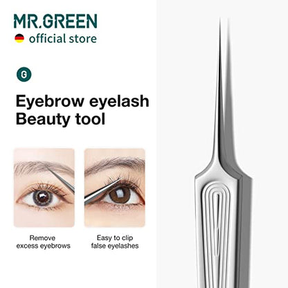 MR.GREEN Ingrown Hair Tweezers Needle Nose Pointed Tips Tweezers For Eyebrows Splinters Blackhead Removal Acne Clip Extractor (Long) - size: Long