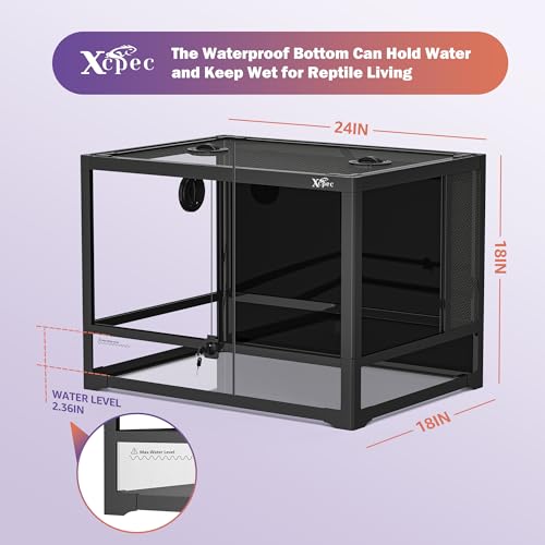 33 Gallon Reptile Glass Terrarium, Front Opening Vivarium with Screen Ventilation, Easy Setup Tarantula Enclosure for Bearded Dragon, Gecko, Lizard, 24x18x18in Waterproof Base Knock Down