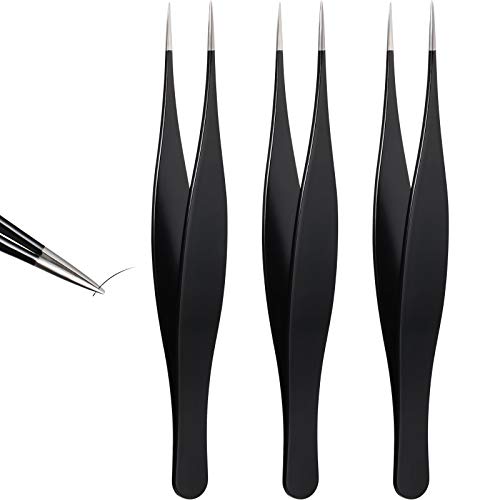Mudder 3 Pcs Pointed Tweezers Ingrown Hair Eyebrow,Black | Stainless Steel for Women Facial Hair Blackhead Removal, Eyebrow Shaping Tool, Sharp Precision Tips for Splinters Shards - color: Black