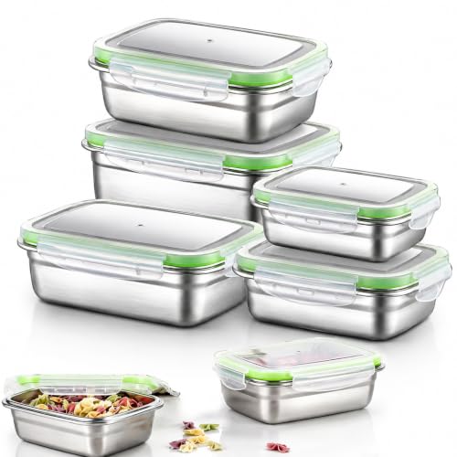 Stainless Steel Food Storage Containers 18/8 Grade 5-Pack With Clear Lids | Leakproof & airtight seal lids, safe for dishwasher & freezer use, durable reusable food storage containers - color: transparent color, size: Large