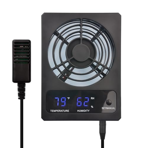 Reptile Terrarium Ventilation Fan with Auto Humidity | Auto humidity control, quiet <30dB, dual display, easy mount. Ideal for rainforest terrariums, reptiles, amphibians