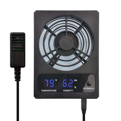 Reptile Terrarium Ventilation Fan with Auto Humidity | Auto humidity control, quiet <30dB, dual display, easy mount. Ideal for rainforest terrariums, reptiles, amphibians