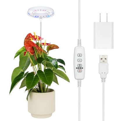 Grow Light for Indoor Plants, Full Spectrum 48LEDs Small Grow Light, Plant Light Super Bright with 4/8/12/18H Auto Timer, Dimmable, Adjustable Height 7"-17", Halo Φ3.5, Power Cord 78", Plug Included - size: 1-Pack