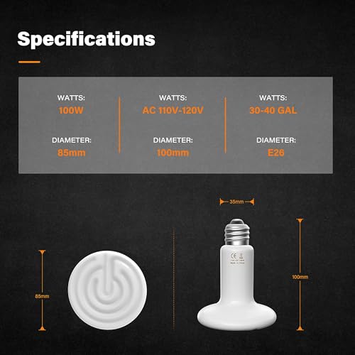 Reptile Heat Lamp 100W Ceramic Heat Emitter, No Light Emitting Heat Bulbs for Amphibian Pet Brooder Coop Incubating Chicken, Lizard Bearded Dragon Turtle Snake Terrarium - color: 1 Pcs (White), size: 100 Watts