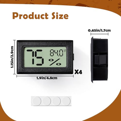 Vodolo Reptile Thermometer and Humidity Gauge,4PCS Digital Adhesive Reptile Hydrometer Thermomete Tank Accessories Pet Supplies for Tortoise Habitat,Chameleon Cage,Iguana,Tree Frog Terrarium - size: 4PCS Rectangular