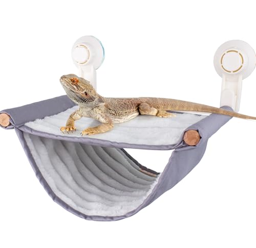 FlidRunest Bearded Dragon Hammock with Suction Cups, Soft Lizard Hammock Bed, Hanging Reptile Winter Warm House Tent Tank-Grey - color: Standard - Grey