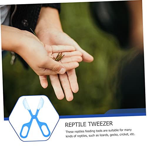 POPETPOP 3Pcs Pet Poop Clamp for Reptiles and Animals Durable Waste Picker Tool for Terrarium Lizards Frogs and Spiders Blue