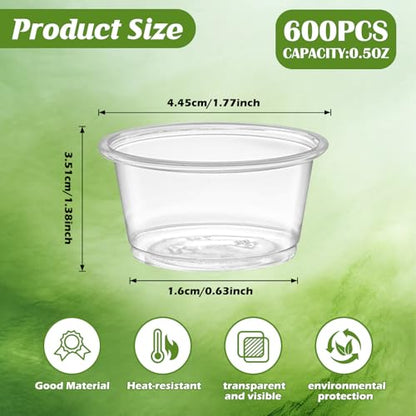 600PCS 0.5oz Gecko Food Cups | Durable Plastic Leak-Proof Reptile Feeder Cups - for Geckos, Lizards & Small Pets | Multi-Purpose for Terrarium Daily Feeding(0.5oz) - size: 600PCS