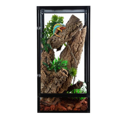 REPTI ZOO 18" x 18" x 36" Front Opening Chameleon Cage with 3-Sided Metal Mesh, 50 Gallon Screen Vertical Terrarium with Background Sticker, Tall Enclosure for Chameleon, Tree Frog, Arboreal Reptiles - size: 18" x 18" x 36"
