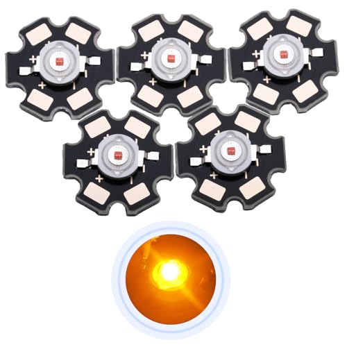 2W Yellow LED Chip,5PCS High Power COB Light Beads with Aluminum Plate 20mm Star PCB Base Heat Sink,for Repairing Lamps, DIY Lighting (700mA,2.2-2.6V,140deg,590-595nm) - color: Yellow