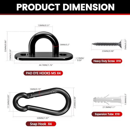 304 Stainless Steel Pad Eye Snap Hook, M5 Ceiling Hook 500Lb,8Pcs | Hanging Kit with Screws for Hammock Chair Swing, Yoga Gym Equipment, Sun Shade Sail, Plant Hangers & Marine Boat Hardware - size: 2 Inch, style: Black Oval