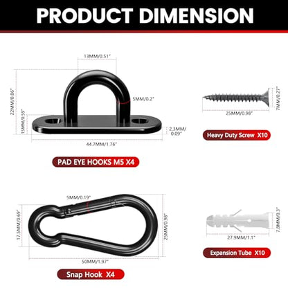 304 Stainless Steel Pad Eye Snap Hook, M5 Ceiling Hook 500Lb,8Pcs | Hanging Kit with Screws for Hammock Chair Swing, Yoga Gym Equipment, Sun Shade Sail, Plant Hangers & Marine Boat Hardware - size: 2 Inch, style: Black Oval