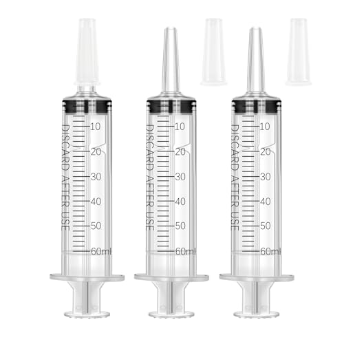 60ml Syringe with Measurement for Scientific Labs, Feeding Pets, Refilling and Measuring Liquids,Dispensing,with Cap (3PCS, 60ml) - size: 3PCS-60ml