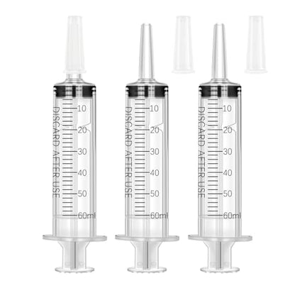 60ml Syringe with Measurement for Scientific Labs, Feeding Pets, Refilling and Measuring Liquids,Dispensing,with Cap (3PCS, 60ml) - size: 3PCS-60ml