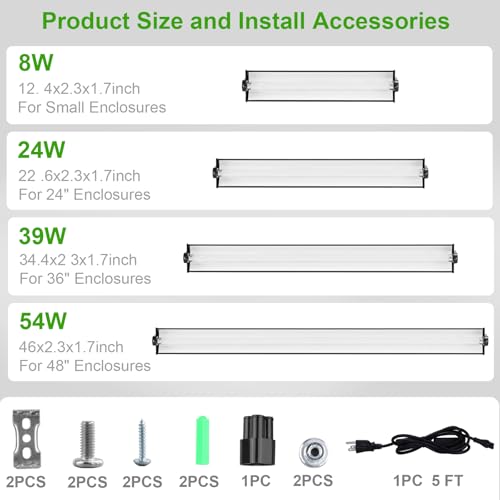 Aiicioo T5 HO UVB Reptile Light Fixture 10.0 8W Light Combo Kit 12 Inch Light Fixture Reptile Terrarium Hood with 8W Reptile Light Bar for Bearded Dragon Lizards Turtle Tank - size: 10.0 8W 12Inch