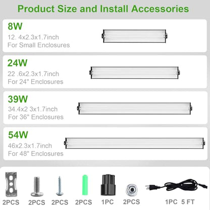 Aiicioo T5 HO UVB Reptile Light Fixture 10.0 8W Light Combo Kit 12 Inch Light Fixture Reptile Terrarium Hood with 8W Reptile Light Bar for Bearded Dragon Lizards Turtle Tank - size: 10.0 8W 12Inch