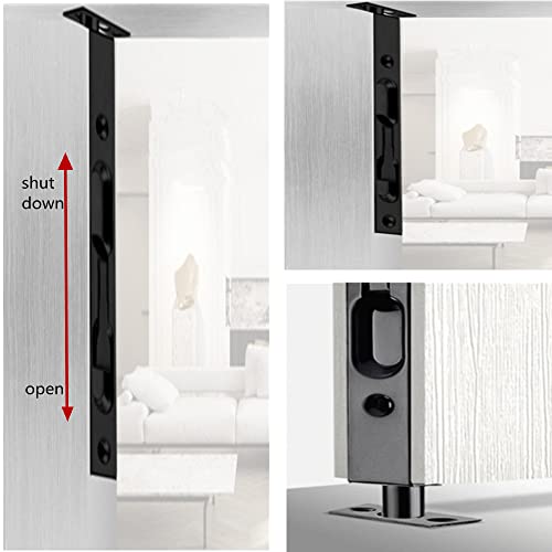 szhdxsy 2-Pack Hidden Latch & Bolt 304 Stainless Steel 8 inch(202cm) Security Door Bolt Latch, Double Door Lever Action Flush Bolt Latch, French Door Slide Bolt Lock,Black