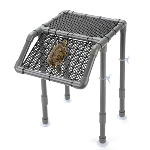 SKARUS Standing Turtle Basking Platform for 15-90 Gallon Tanks | Height Adjusts 6.49"-15.16", 10.8"x8.7" Flat Dock, Non-Slip Climbing Ramp, Resting Dock for Reptiles, Semi-Aquatic Pets - color: Grey, size: 10.8"W