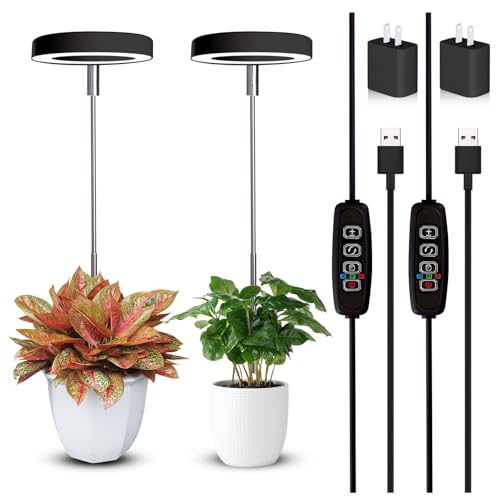 Grow Lights for Indoor Plants Small Potted - Full Spectrum, Auto 3/9/12H Timer, 10-Level Dimming & Adjustable Height - Compact Grow Light for Succulents, Herbs, Foliage in Home/Office (Black,2PACKS) - color: Black, size: 2-Pack
