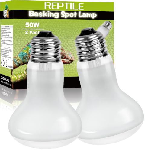 LUCKY HERP Reptile Heat Lamp Bulbs 50W, UVA Daylight Basking Bulbs 2 Pack | Fast Heating, Simulates Natural Sunlight, Ideal for Bearded Dragons Geckos Lizards Turtles Chameleons Amphibians Chickens - size: 50