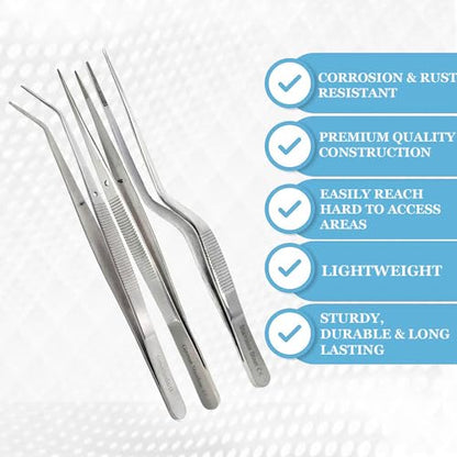 Lab Tweezers High Precision Forceps, 6" (15.2 cm), Fine Strong Point tweezers, Stainless Steel (6" Set of 3pcs) - size: 6" Set of 3pcs