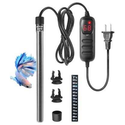 HITOP Compact Submersible Aquarium Heater -300W Digital Heater for Fish Tank/Turtle Tank, for Saltwater and Fresh Water with Temperature Controller - size: (45-75Gal) 300W
