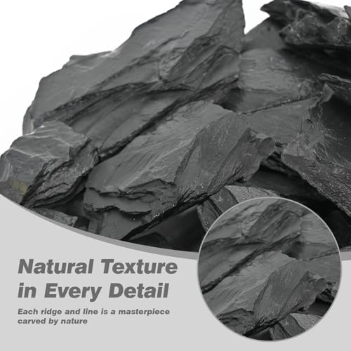 Unocho Natural Slate Stone Reptile Basking Platform Rock 10lb Fish Tank Rocks for Aquascaping Terrarium Decoration&Reptile Habitats Tortoise Enclosures(2-6 inches) - size: 10LB(2-6 inches)