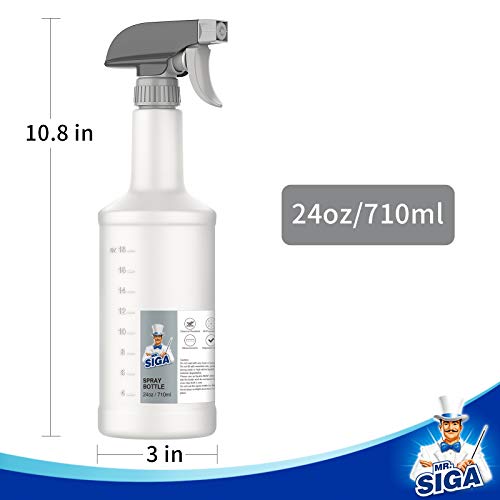 MR.SIGA 24 oz Empty Plastic Spray Bottles for Cleaning Solutions, 3 Pack | Heavy duty household reusable spray bottles with measurements and adjustable leak proof nozzle - size: 710ml, 3 Pack