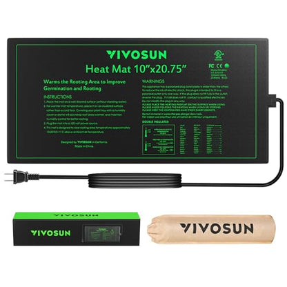 VIVOSUN 10" x 20.75" Durable Waterproof Seedling Heat Mat | UL & MET-Certified Warm Hydroponic Heating Pad for Germination, Indoor Gardening, Greenhouse - size: 10"x20.75"
