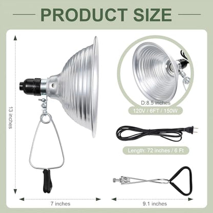 Macarrie 6 Pcs Adjustable Clamp Lamp Light with Aluminum Reflector Up to 150 Watt (No Bulb Included) E26 Socket SPT-2 18awg 6FT Cord (8.5 Inch) - size: 8.5 Inch