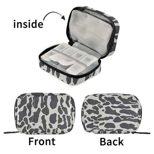 Black White Reptile Skin Weekly Medicine Pill Organizer Travel Pill Case Box Holder Container Small for Vitamin Supplement
