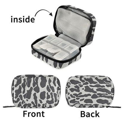 Black White Reptile Skin Weekly Medicine Pill Organizer Travel Pill Case Box Holder Container Small for Vitamin Supplement