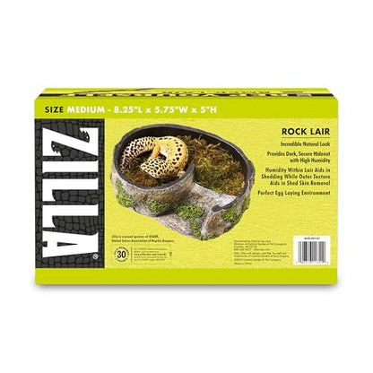 Zilla Rock Lair, Naturalistic Hide, Supports Shedding and Egg-Laying, Retains Humidity, Ideal for Snakes and Lizard, Medium - size: Medium