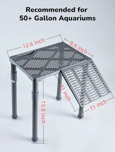 Large Wide Turtle Basking Platform with Built-in Food Tray, Zero Zip-Tied, Non-Slip Ramp, Resting Turtles Dock, for 50–120 Gallon Aquariums(14-in Width) Spacious Multi-Turtle Tank Accessories - size: 12.6 × 8.6 inch